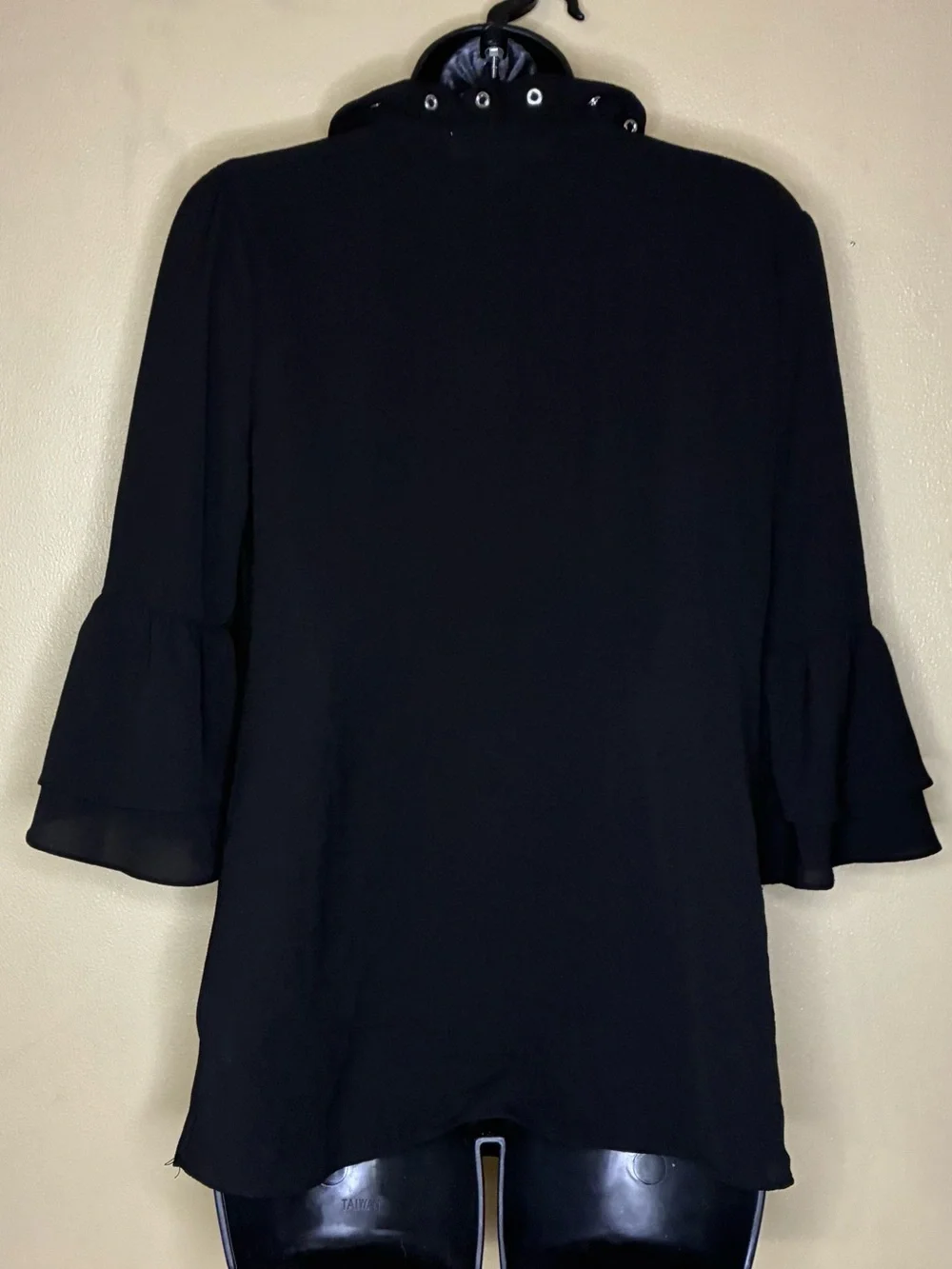 Michael Kors Black V-Neck Eyelet Tunic with Ruffle Sleeves
